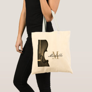 Classy custom name violin teacher and student tote bag