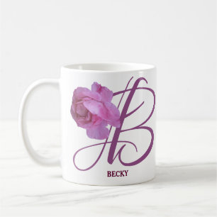 Classy Customizable B monogram pink rose flowers  Coffee Mug