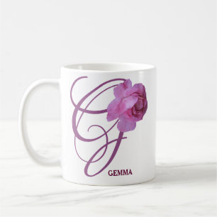 Classy Customizable G monogram pink rose flowers  Coffee Mug