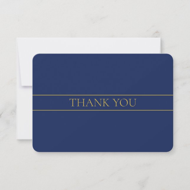 Classy Customizable Gold Text & Dark Navy Blue Thank You Card (Front)