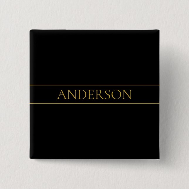 Classy Customizable Gold Text & Lines 2 Inch Square Button (Front)