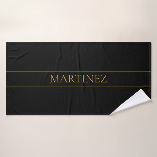 Classy Customizable Gold Text & Lines Bath Towel Set (Bath Towel)