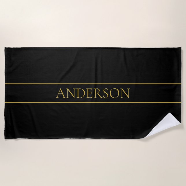 Classy Customizable Gold Text & Lines Beach Towel (Front)