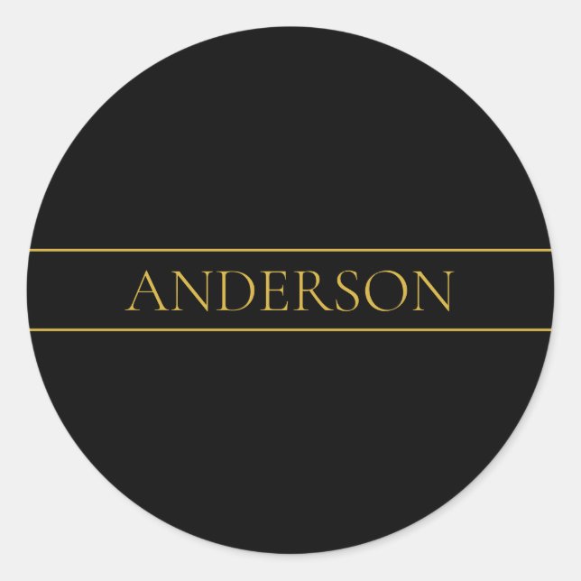 Classy Customizable Gold Text & Lines Classic Round Sticker (Front)
