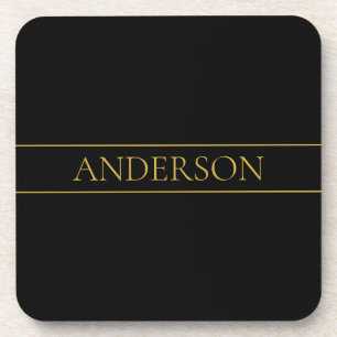 Classy Customizable Gold Text & Lines Coaster