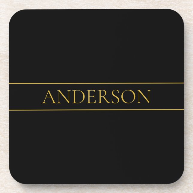 Classy Customizable Gold Text & Lines Coaster (Front)