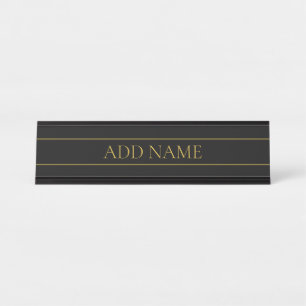 Classy Customizable Gold Text & Lines Desk Name Plate