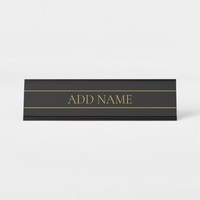 Classy Customizable Gold Text & Lines Desk Name Plate (Front)