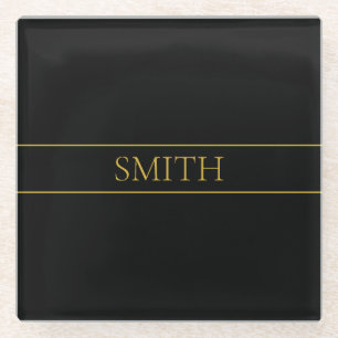 Classy Customizable Gold Text & Lines Glass Coaster