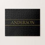 Classy Customizable Gold Text & Lines Jigsaw Puzzle<br><div class="desc">Your custom name or brand.</div>