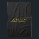 Classy Customizable Gold Text & Lines Kitchen Towel<br><div class="desc">Your custom name or brand.</div>