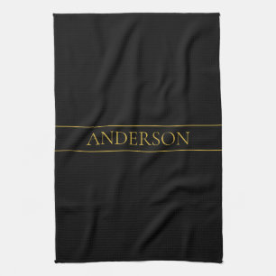 Classy Customizable Gold Text & Lines Kitchen Towel