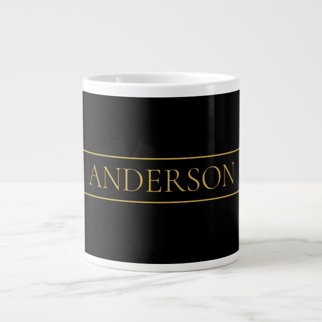Classy Customizable Gold Text & Lines Large Coffee Mug (Front)