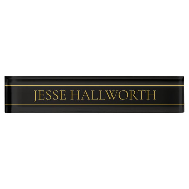 Classy Customizable Gold Text & Lines Nameplate (Front)