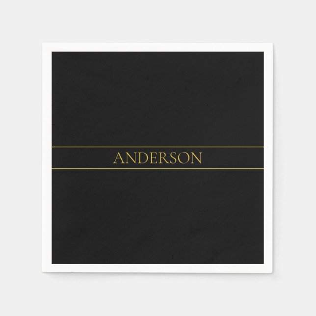 Classy Customizable Gold Text & Lines Napkin (Front)