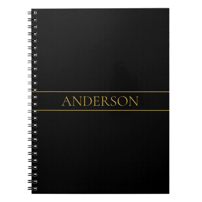 Classy Customizable Gold Text & Lines Notebook (Front)