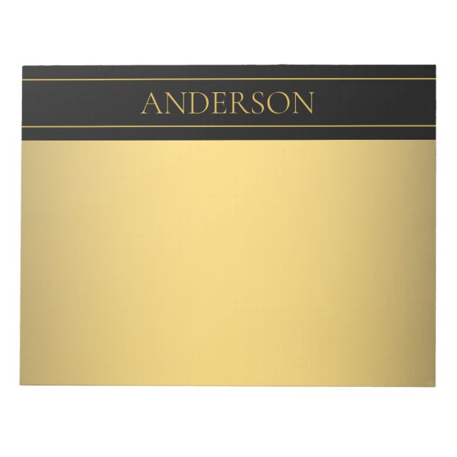 Classy Customizable Gold Text & Lines Notepad (Front)