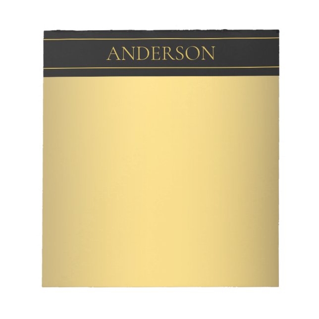 Classy Customizable Gold Text & Lines Notepad (Front)