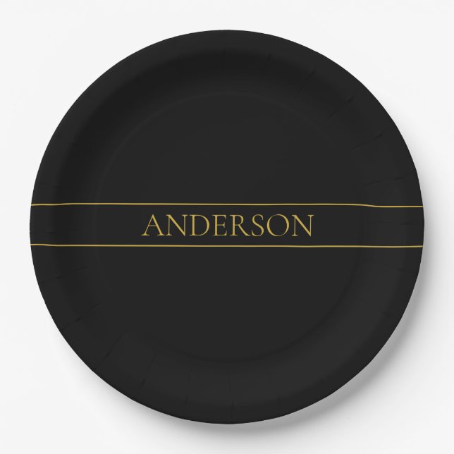 Classy Customizable Gold Text & Lines Paper Plate (Front)
