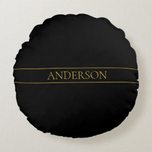 Classy Customizable Gold Text & Lines Round Pillow