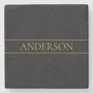 Classy Customizable Gold Text & Lines Stone Coaster