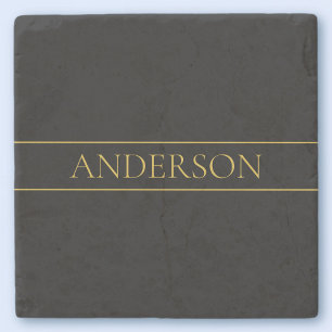 Classy Customizable Gold Text & Lines Stone Coaster