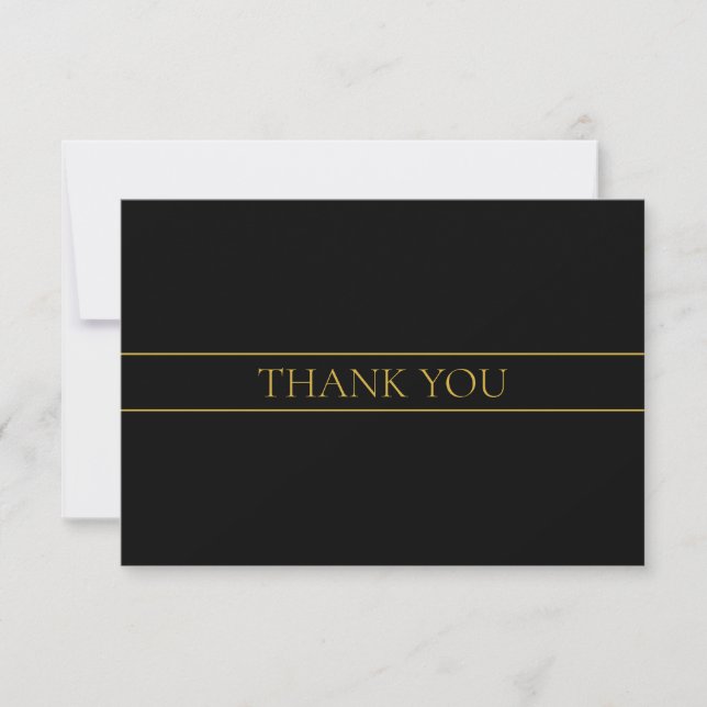 Classy Customizable Gold Text & Lines Thank You Card (Front)