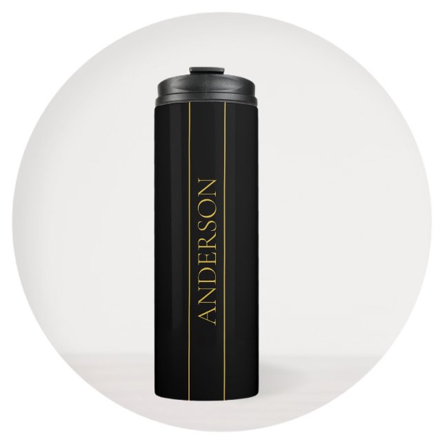 Classy Customizable Gold Text & Lines Thermal Tumbler (Creator Uploaded)