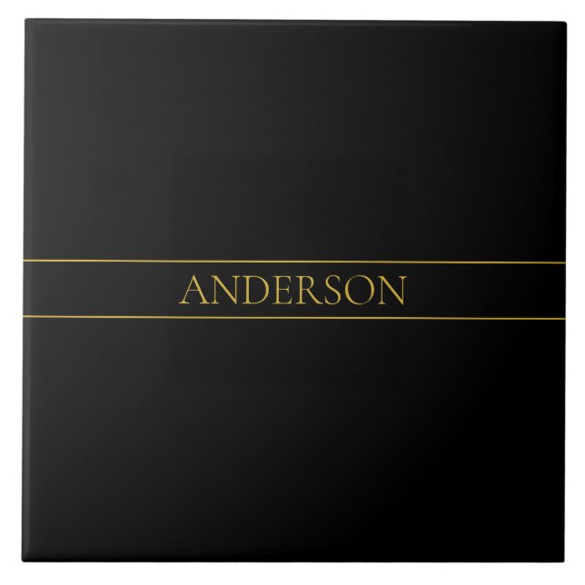 Classy Customizable Gold Text & Lines Tile (Front)