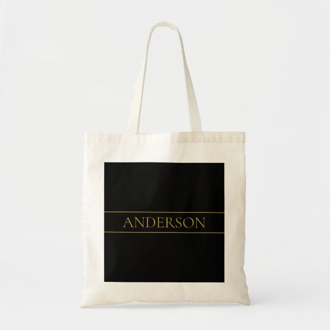 Classy Customizable Gold Text & Lines Tote Bag (Front)