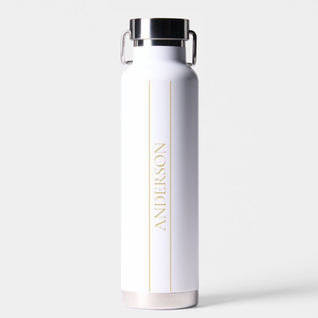 Classy Customizable Gold Text & Lines Water Bottle (Front)