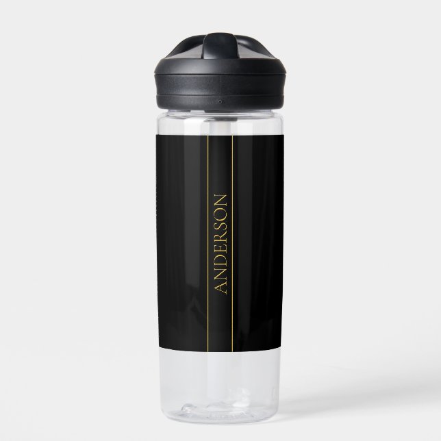 Classy Customizable Gold Text & Lines Water Bottle (Front)
