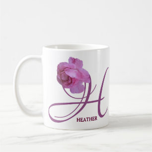 Classy Customizable H monogram pink rose flowers  Coffee Mug
