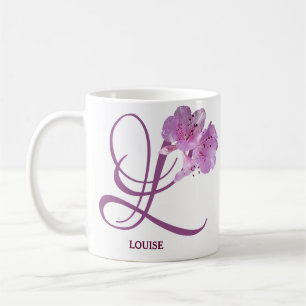 Classy Customizable L monogram pink rose flowers Coffee Mug