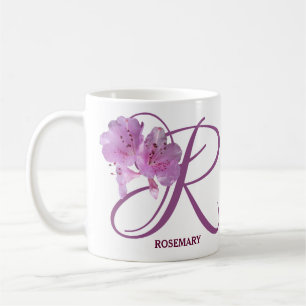 Classy Customizable R monogram pink rose flowers C Coffee Mug