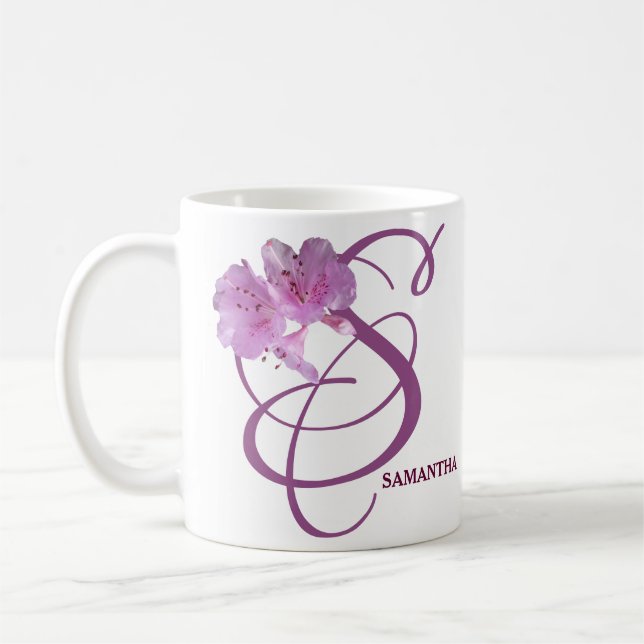 Classy Customizable S monogram pink rose flowers Coffee Mug (Left)