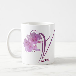 Classy Customizable V monogram pink rose flowers Coffee Mug