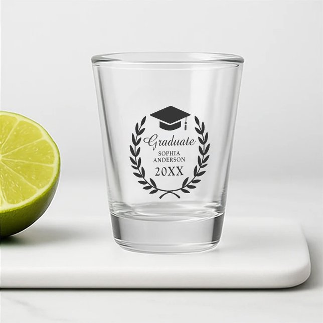 Classy Customized Grad Party Laurel Wreath Emblem Shot Glass (Creator Uploaded)