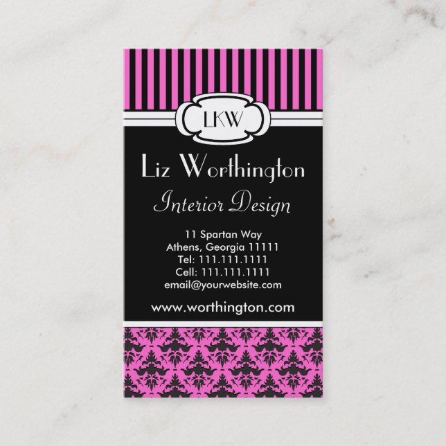 Classy Damask and Stripes - Customizable Colours Business Card (Front)