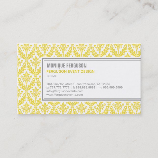 Classy Damask Business Card - Lemon (Front)