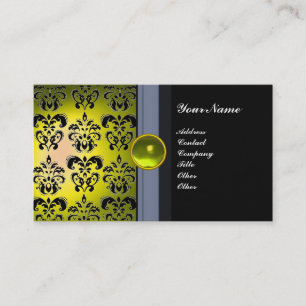 CLASSY DAMASK GEM MONOGRAM black topaz yellow Business Card