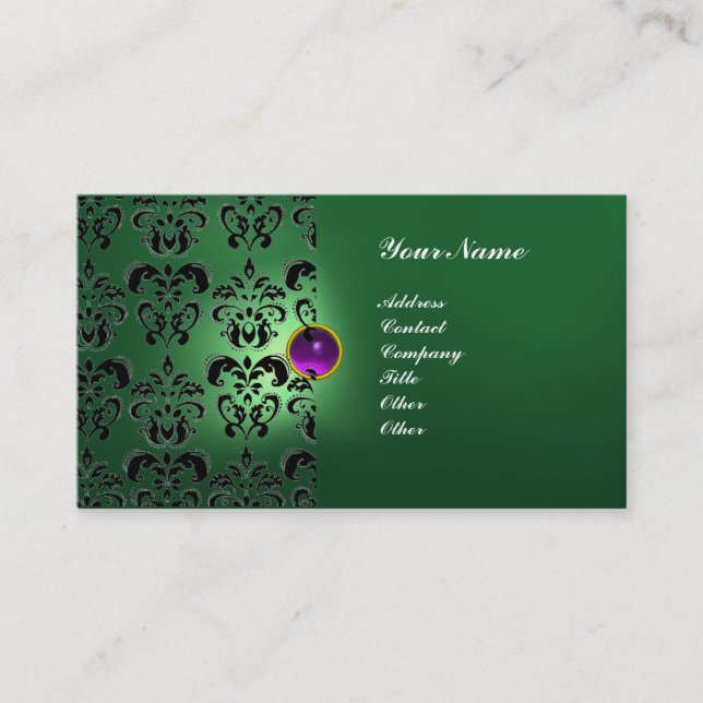 CLASSY DAMASK GEM  MONOGRAM BUSINESS CARD (Front)