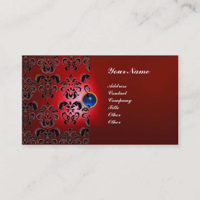 CLASSY DAMASK GEM  MONOGRAM BUSINESS CARD (Front)