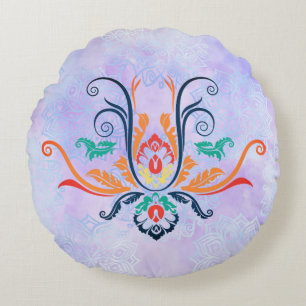 Classy Damask Geometric Flora With Branches  Round Pillow