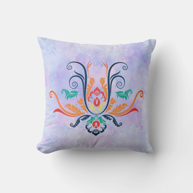 Classy Damask Geometric Flora With Branches  Throw Pillow (Front)