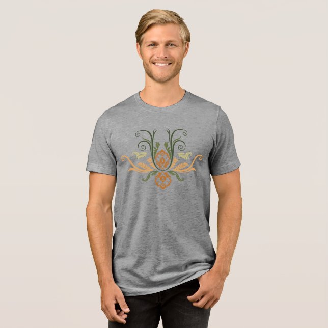 Classy Damask Geometric Flora With Branches  Tri-Blend Shirt (Front Full)