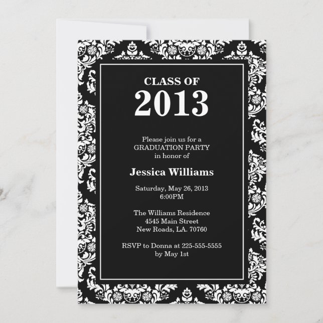Classy Damask Graduation Invitation (Front)