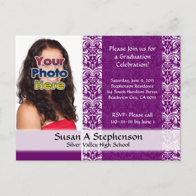 Classy Damask Graduation Party Invitation Photo (Front)