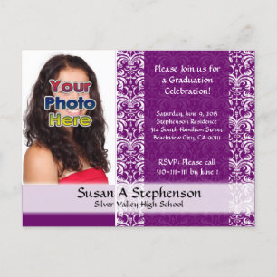 Classy Damask Graduation Party Invitation Photo Postcard