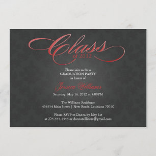 Classy Damask Graduation Red Invitation